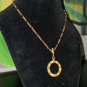 Handmade Gold Pendant Necklace with Orange and Yellow Accents